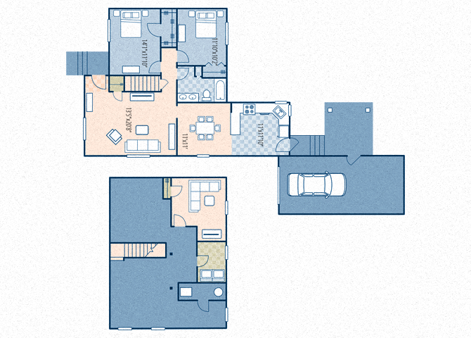 Floor plan for 2 beds, 1 bath, 1156 sqft
